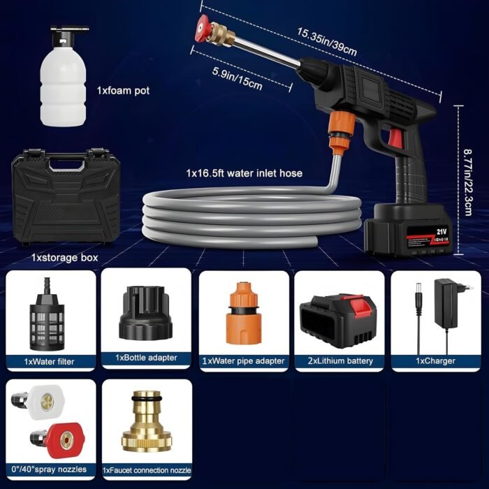 Version 1.0.0 48V Cordless Gun For Car Wash with3 in 1 Nozzle,Hose,PipeBattery,Foam Can Pressure Washer - Image 2