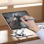 Tablet Stand, 360 Rotating Portable Aluminum Adjustable Folding Tablet Stand Holder for I Pad, Tablet, Smartphones, Flexible Rotation Stand for Bad, Table, Office, Home Floor Stand - Image 4