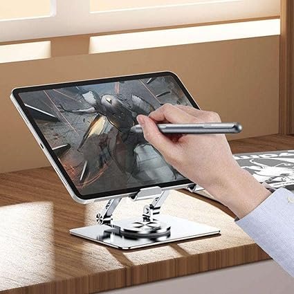 metal stand 3 Tablet Stand, 360 Rotating Portable Aluminum Adjustable Folding Tablet Stand Holder for I Pad, Tablet, Smartphones, Flexible Rotation Stand for Bad, Table, Office, Home Floor Stand - Image 4