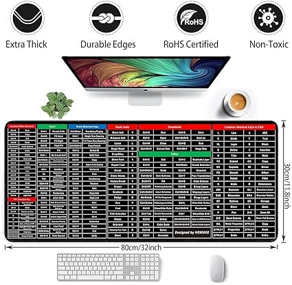 mouse pad 2 Anti-Slip Keyboard Pad with Office Excel Software Shortcuts Key Patterns, Clear Extended Large Cheat Sheet Mouse Pad, Large Rubber Base, Smooth Cloth Desk Mat (Keyboard Shortcut) - Image 3