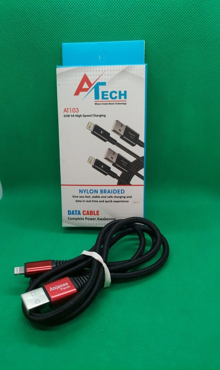 A Tech - 103 Braided USB to Lightning Fast Charging and Data Sync Cable - Image 1