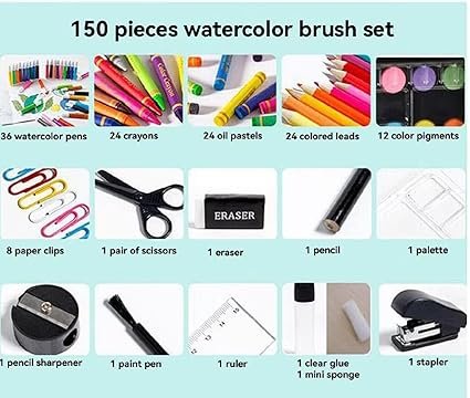 art set 4 150-Piece Art Supplies Set for Kids | Crayons, Watercolor Markers - Image 5