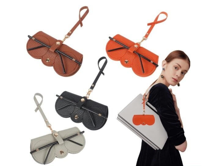 sunglasses cover (2) Leather Sunglasses Case with Button Clip - Color Brown - Image 3