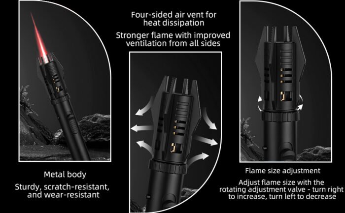 jet flame 2 Torch Lighter, Bright Fire Lighter with Safety Lock and Adjustable Flame, Refillable Butane Gas Windproof Jet Flame Cool Lighters for Candles Campfires BBQ Baking, Camping, Gift. - Image 8