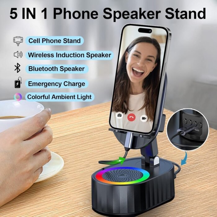 speaker 4 Wireless Induction Audio Bluetooth Speaker 5in1 Phone Holder - Image 5