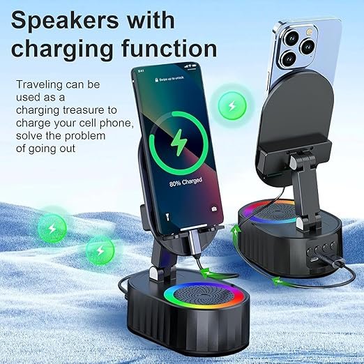 speaker 5 Wireless Induction Audio Bluetooth Speaker 5in1 Phone Holder - Image 6