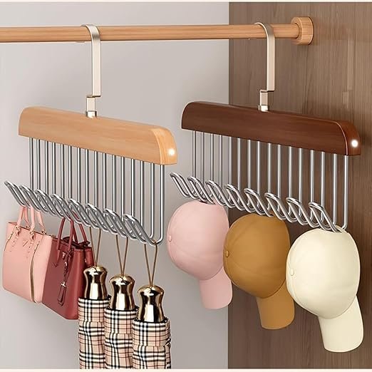 wooden 2 Wooden Hanger - Multipurpose Adjustable 8 Hooks Closet Wooden Hanger - Image 3