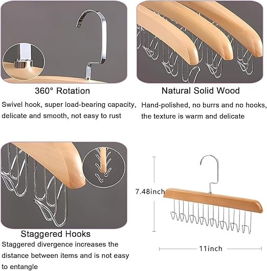 wooden 3 Wooden Hanger - Multipurpose Adjustable 8 Hooks Closet Wooden Hanger - Image 4